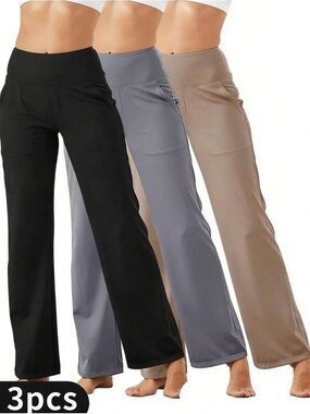 New!! Women's 3-Pack Stretch Bootcut Pants - Black, Grey,  Khaki Large